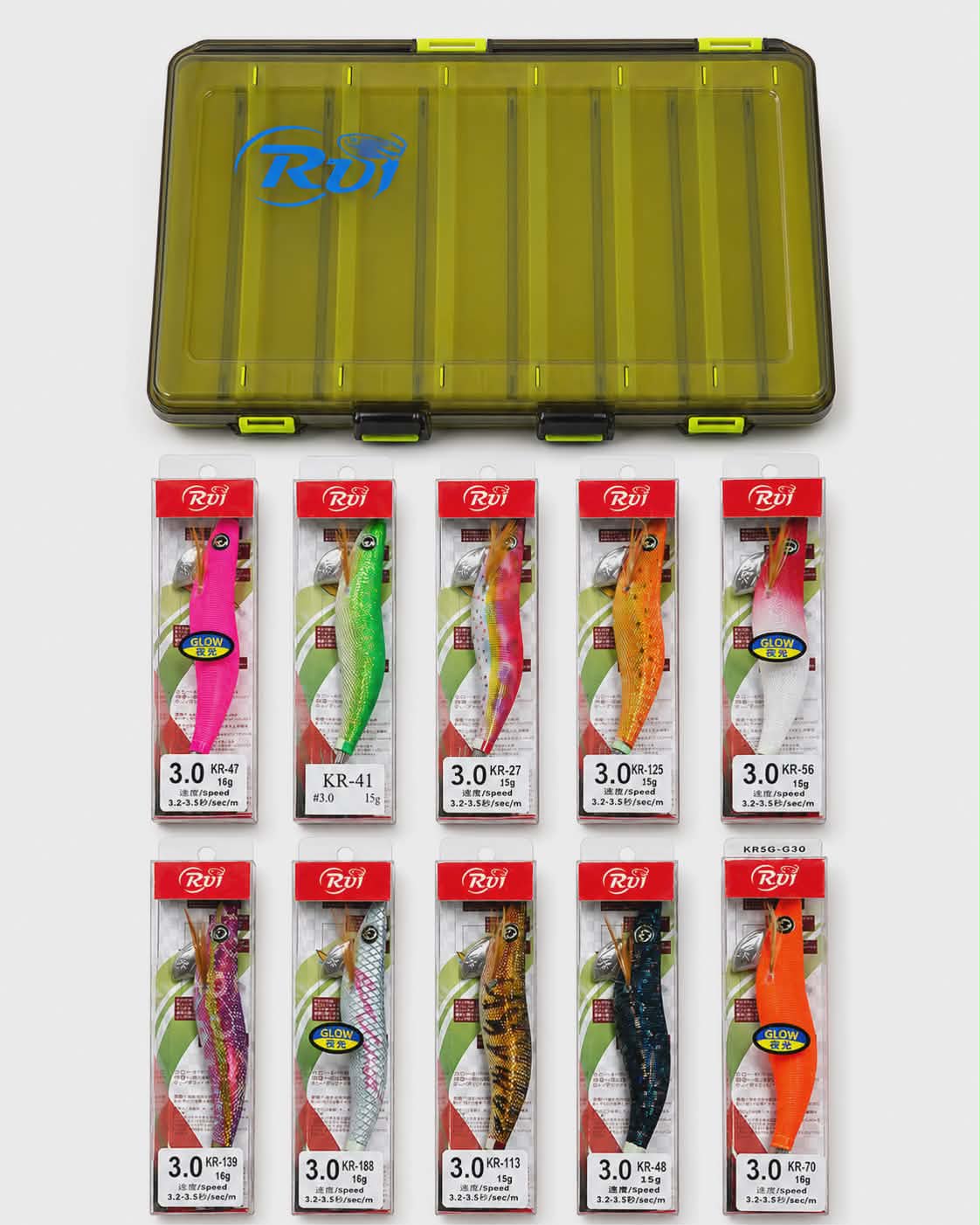 RUI Rye Pier Beginner Squid Jig Bundle Size 3.0 - 10 Jigs + Case product photo size 3.0 squid jig bundle for Rye Pier, Blairgowrie, Rosebud and Australian calamari fishing