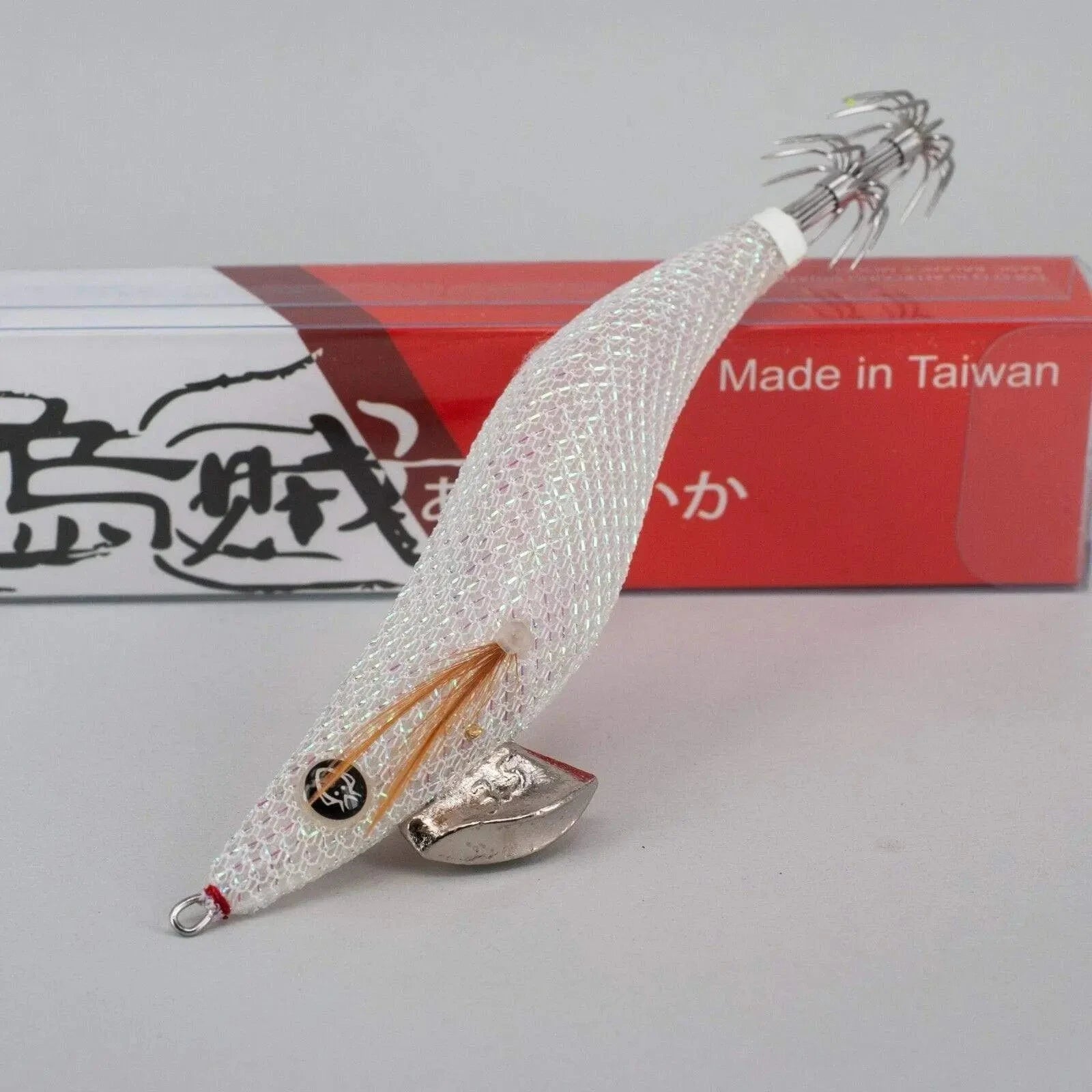 RUI KR43 White UV Clear Glow Squid Jig side profile for night fishing, pier lights and low-light Australian eging