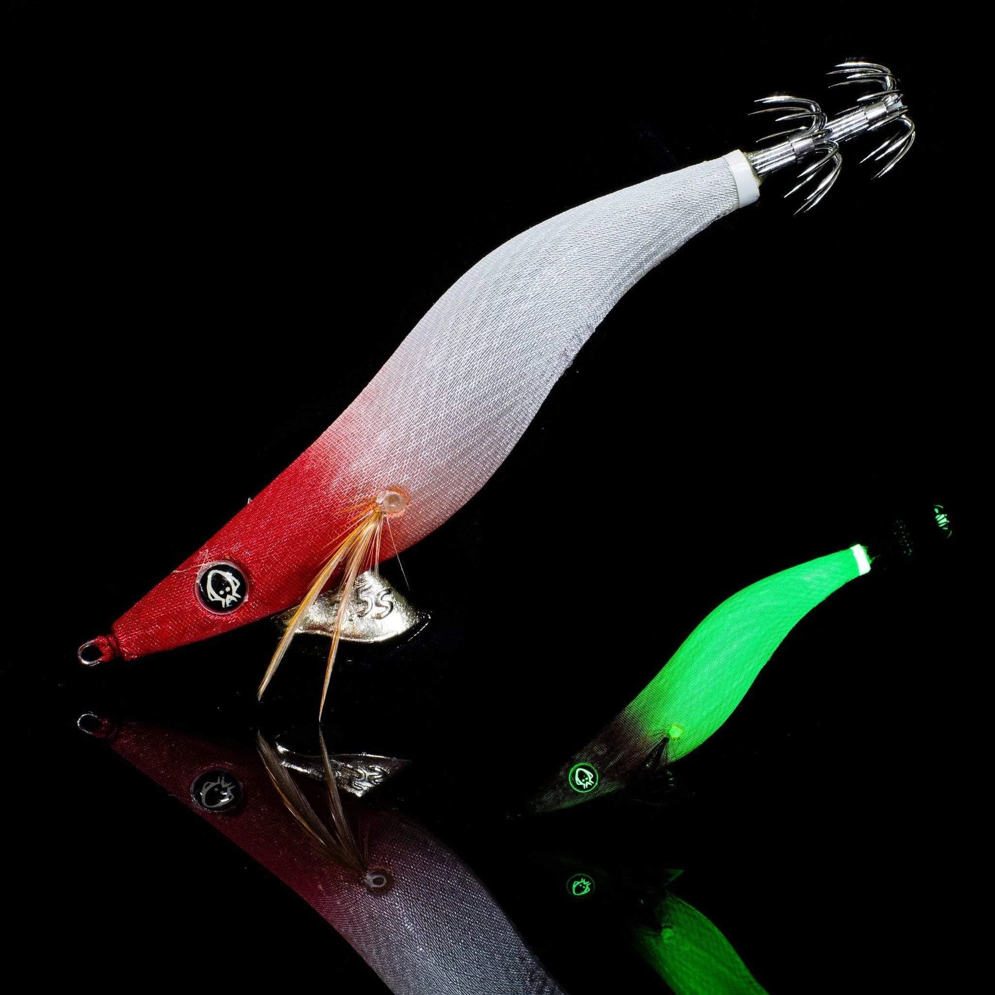 RUI KR56 Red Head Glow squid jig product photo for night fishing, dirty water and Australian pier lights