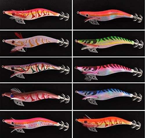 Rui Fishing Tackles Accessory 10pcs Squid Jigs Eging Lure Kit with Free Squid Jig Case