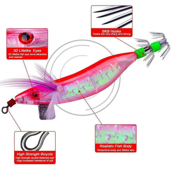 Rui Fishing Tackles 5 PCS Hard Plastic Squid Jig Egi Fishing Lures Internal Glow Size 2.0 RUI