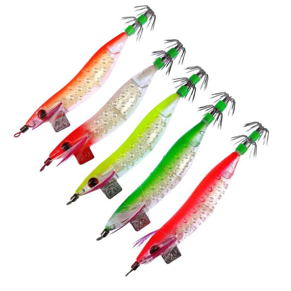 Rui Fishing Tackles 5 PCS Hard Plastic Squid Jig Egi Fishing Lures Internal Glow Size 2.0 RUI