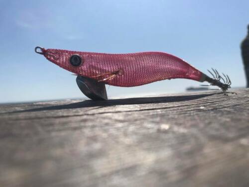 RUI Sporting Goods Fishing Baits, Lures & Flies Jigs RUI SQUID JIG PINK CLOTH SILVER TURN GOLD CLEAR BODY SIZE 3