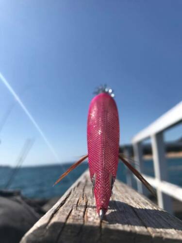 RUI Sporting Goods Fishing Baits, Lures & Flies Jigs RUI SQUID JIG PINK CLOTH SILVER TURN GOLD CLEAR BODY SIZE 3